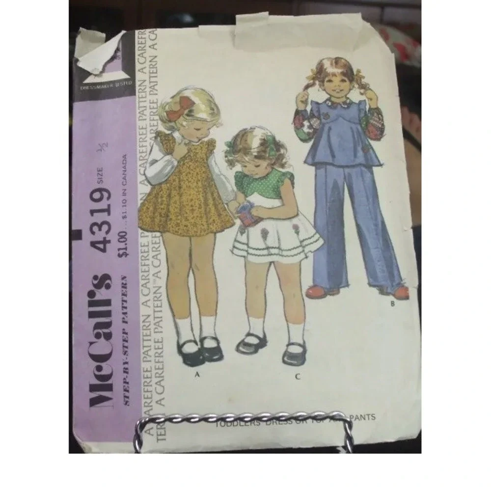 McCall's 4319 Toddler Dress Top Pants Sewing Pattern Size 1/2 6 Months Vintage